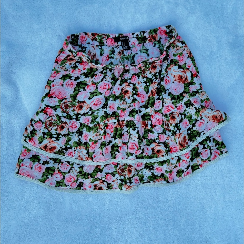 Forever 21 Floral Mini Skirt - Pink and Green